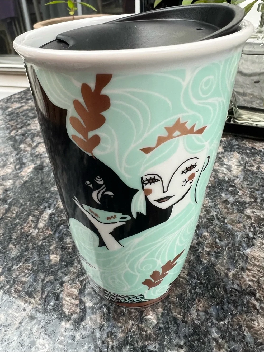 Starbucks 2018 Mermaid Siren Holiday Ceramic Tumbler black and light blue NEW